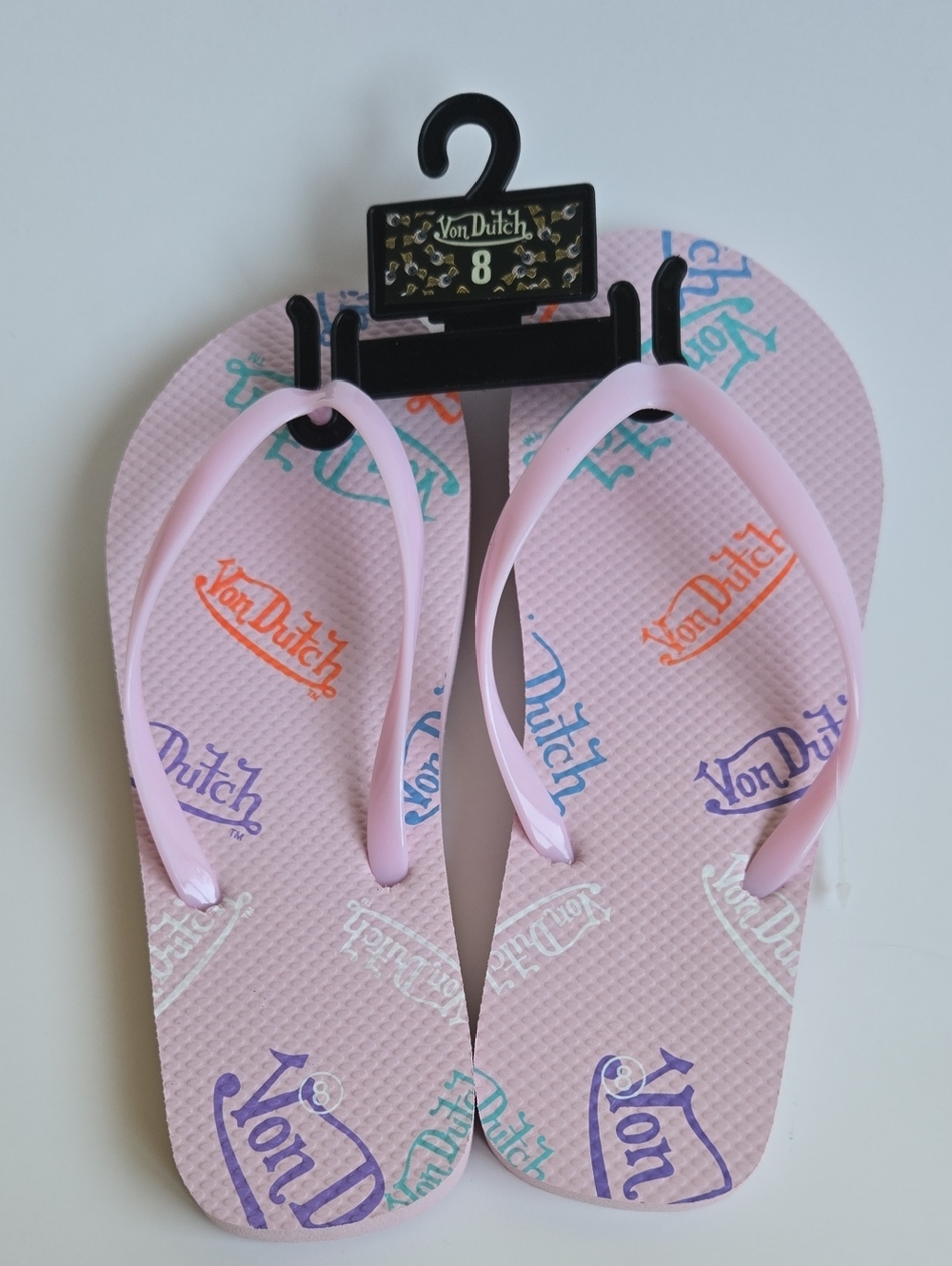 Von Dutch Light Pink Logo Print Flip Flops NWT
